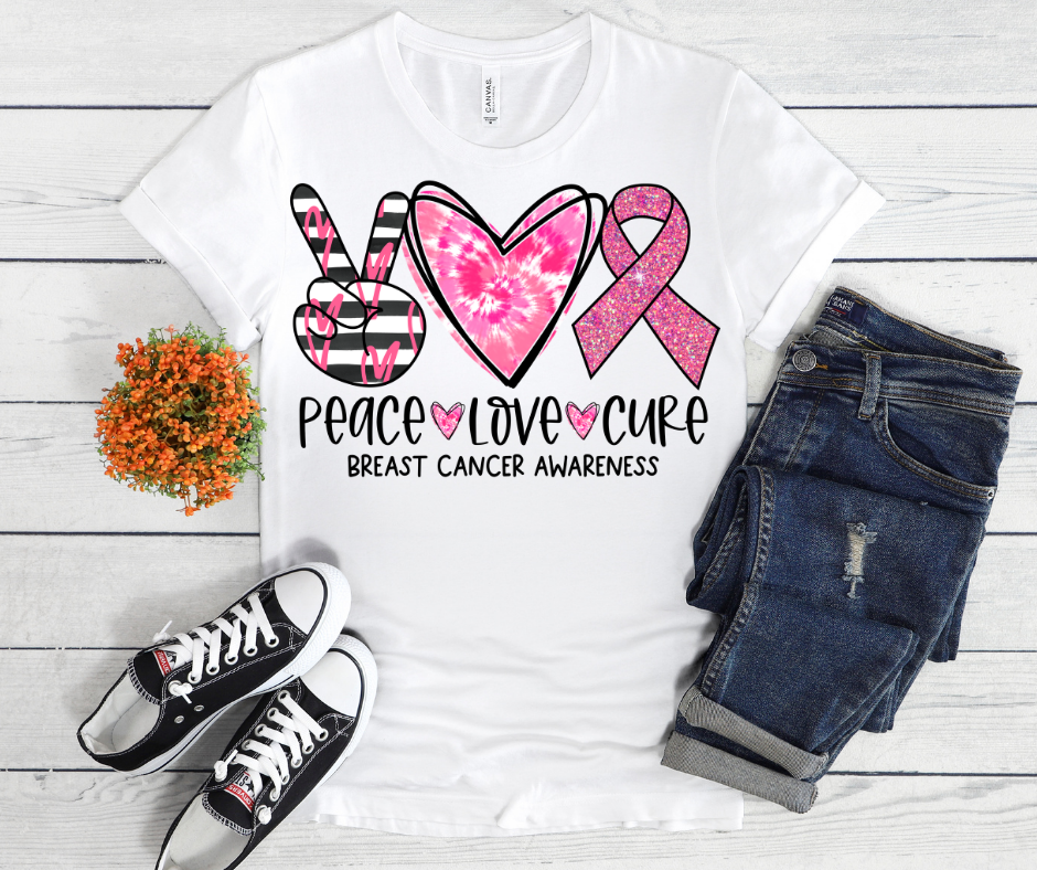 Breast Cancer Peace Love Cure DTF Print