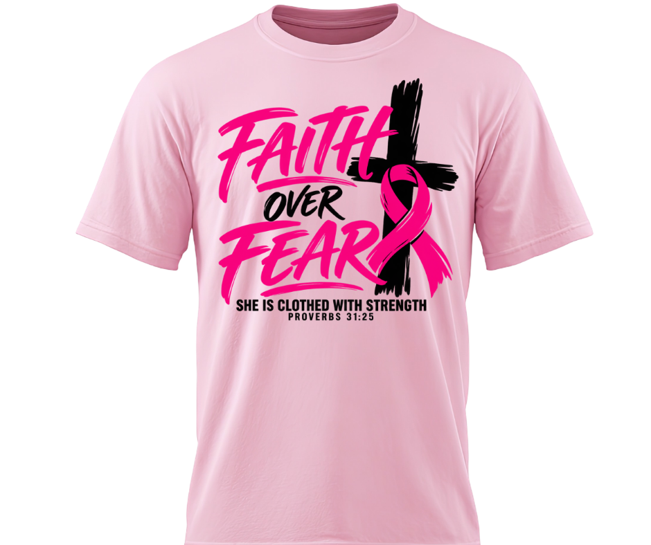 Breast Cancer Faith over Fear Black Cross DTF Print