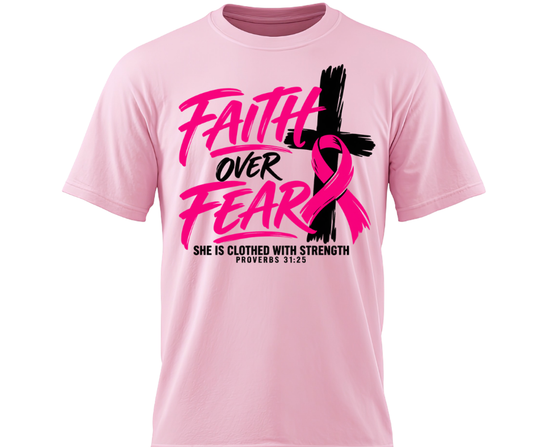Breast Cancer Faith over Fear Black Cross DTF Print